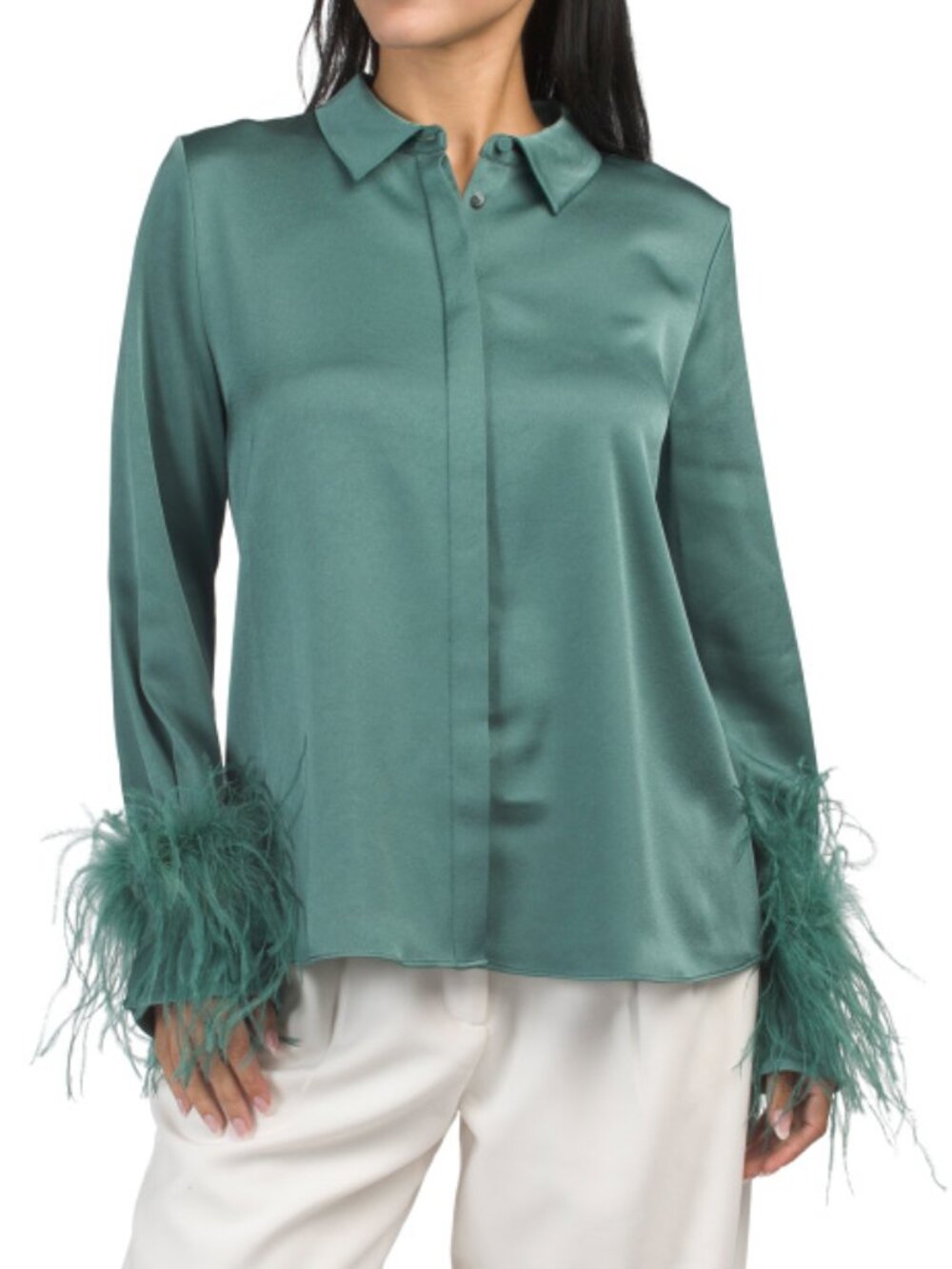 UNGARO Luna Satin Back Crepe Blouse